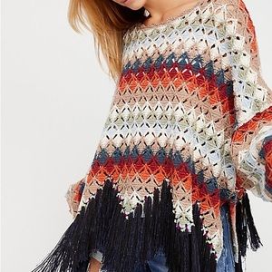 Free People Nadia Crochet Poncho Sweater - size M/L